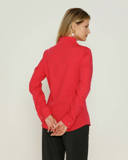 Женская рубашка под запонку воротник стойка красная - 8644 от byME 