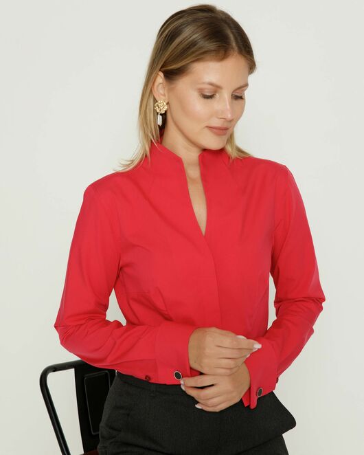 Женская рубашка под запонку воротник стойка красная - 8644 от byME 