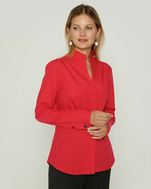 Женская рубашка под запонку воротник стойка красная - 8644 от byME 