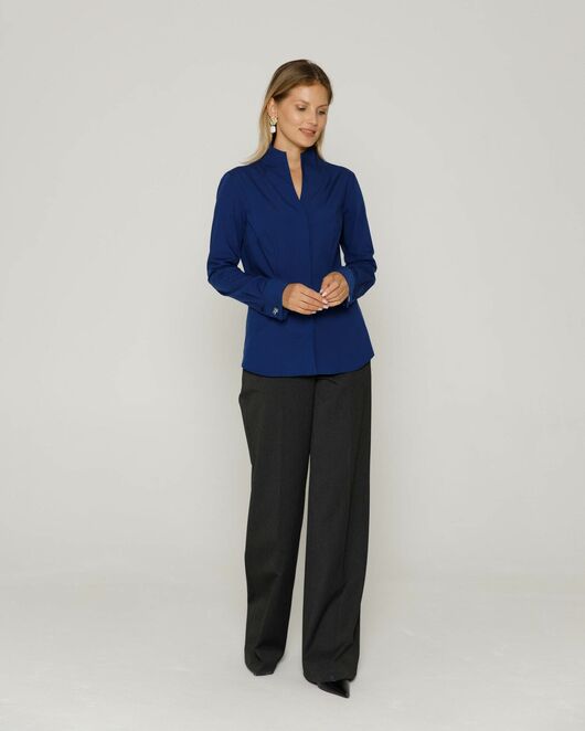 Женская рубашка под запонку воротник стойка  в темно-синем цвете - 8646 от  