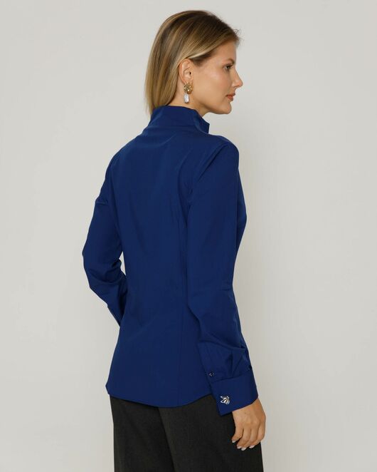 Женская рубашка под запонку воротник стойка  в темно-синем цвете - 8646 от  