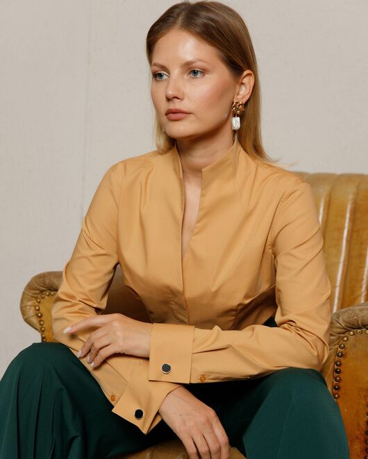 Женская рубашка под запонку воротник стойка - 8647 от byME 