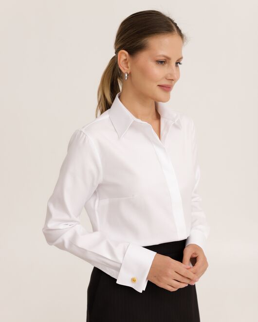 Рубашка хлопковая белая под запонки фактурная 8944 от ByME 