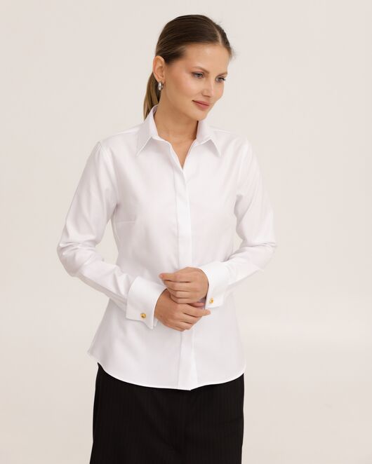 Рубашка хлопковая белая под запонки фактурная 8944 от ByME 