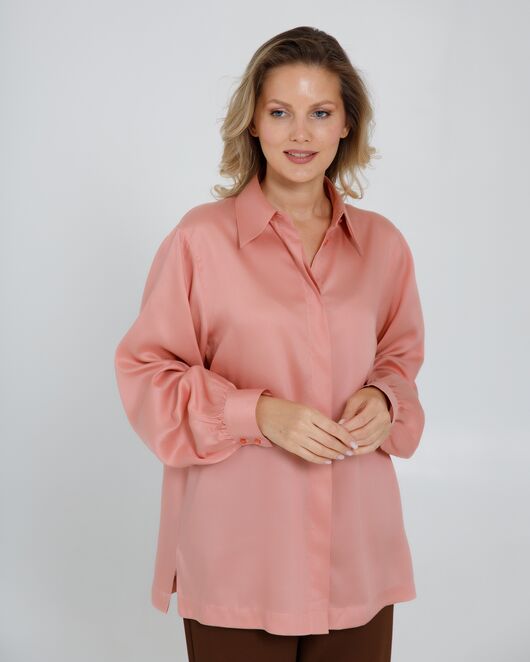 Женская рубашка под пуговицу персиковая в прямом силуэте - 8522 от byME 