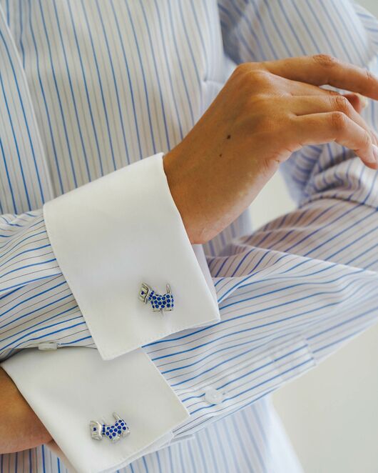 Женская рубашка под запонку белая в голубую полоску - 8505 от byME 