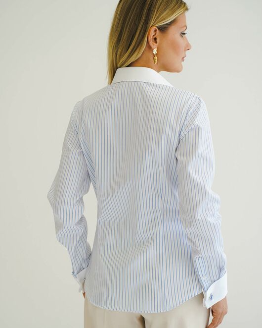 Женская рубашка под запонку белая в голубую полоску - 8505 от byME 