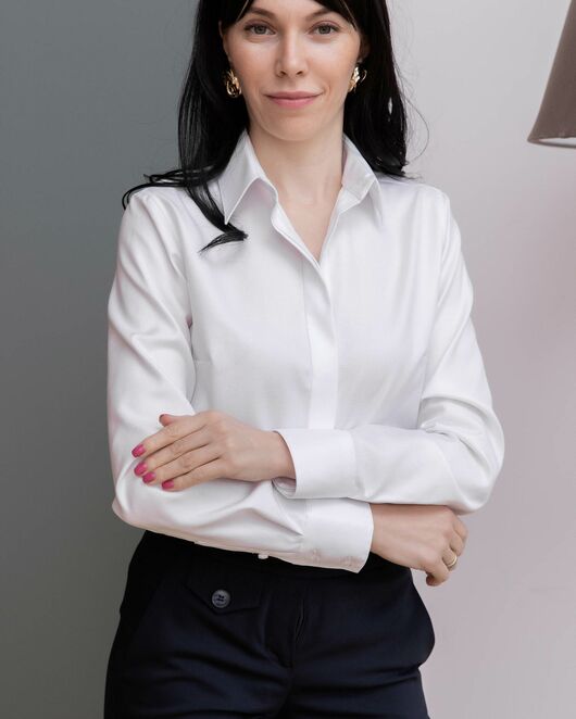 Женская рубашка из хлопка под пуговицы белая ребристой фактуры - 8515 от byME 