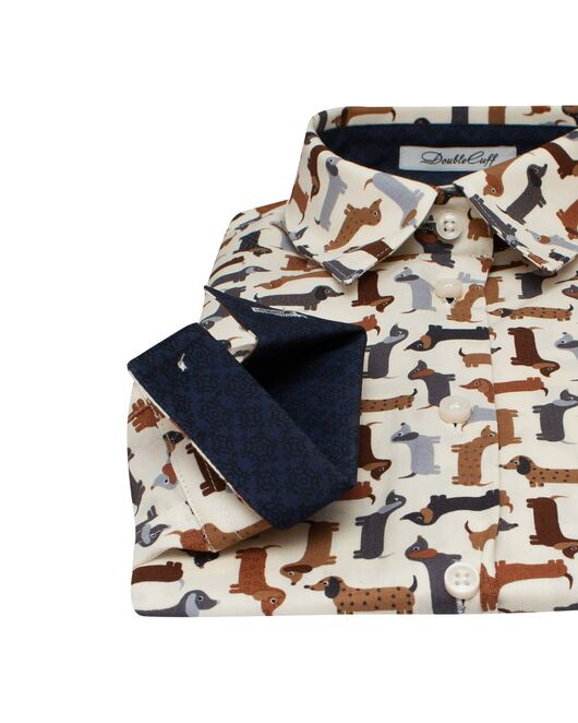 Женская рубашка под пуговицы с супатной застежкой полуприталенная с отделкой принт - 7949 от DoubleCuff 