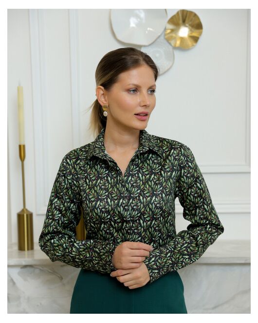 Женская рубашка из хлопка с принтом кофейные зерна с листочками - 8720 от byME 