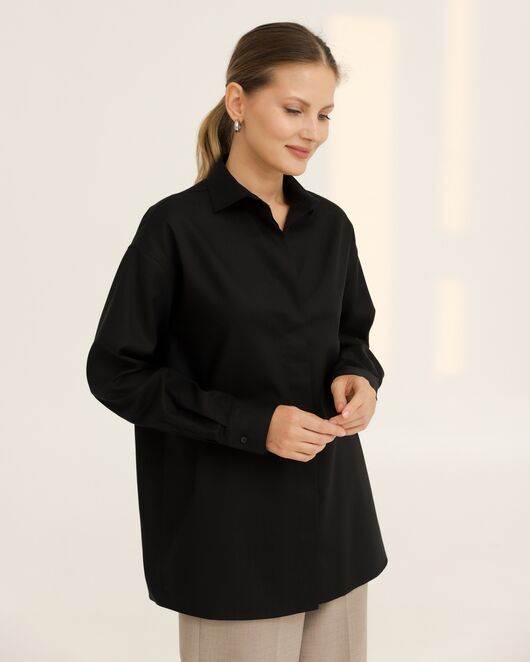 Рубашка хлопковая черная фактура елочка - 8954 от ByME 