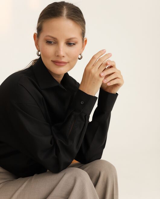 Рубашка хлопковая черная фактура елочка - 8954 от ByME 