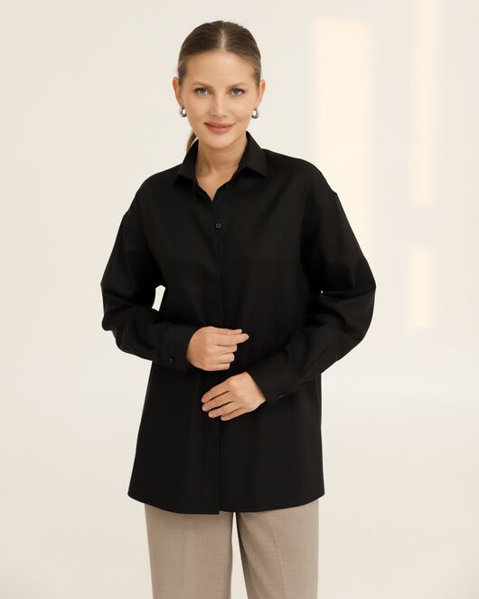 Рубашка хлопковая черная фактура елочка - 8954 от ByME 