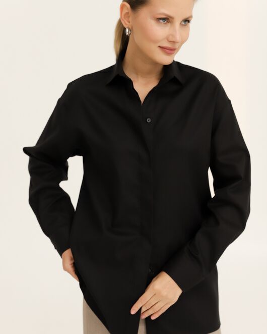 Рубашка хлопковая черная фактура елочка - 8954 от ByME 