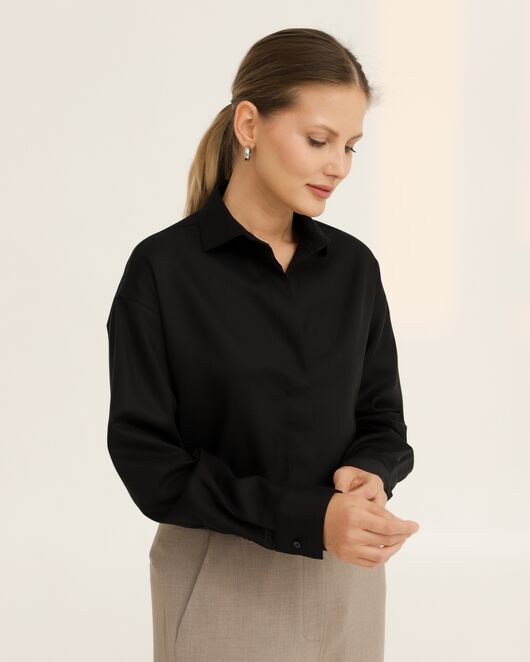 Рубашка хлопковая черная фактура елочка - 8954 от ByME 