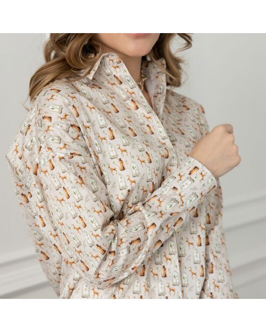 Женская рубашка в прямом силуэте в бежевых оттенках - 8028 от byME 