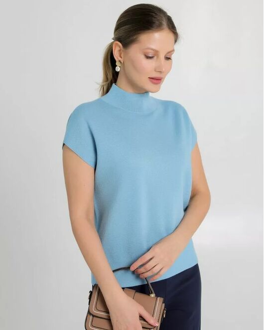 Топ из шерсти мериноса тонкой вязки и шелка Mulberry голубой от byME 