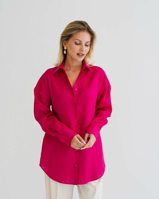 Женская рубашка льняная фуксия- 8569 от  