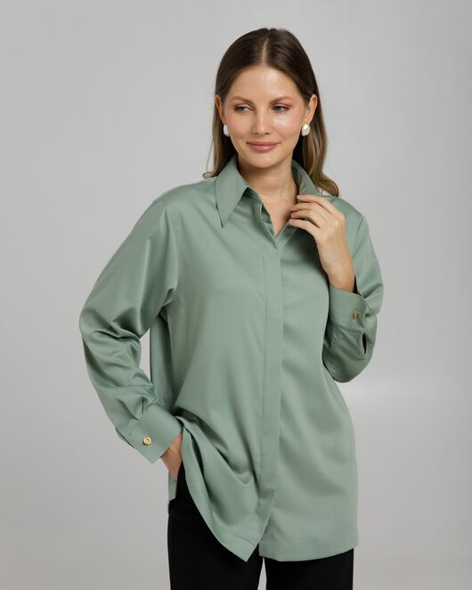 Рубашка из бамбука зеленая с универсальным манжетом - 8960 от byME 