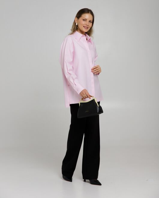Рубашка хлопковая розовая фактура твилл с пуговицами по бокам - 8957 от ByME 