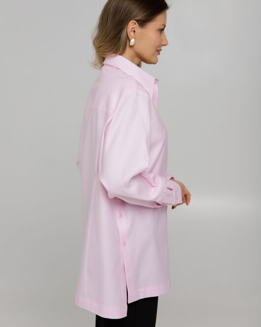 Рубашка хлопковая розовая фактура твилл с пуговицами по бокам - 8957 от ByME 