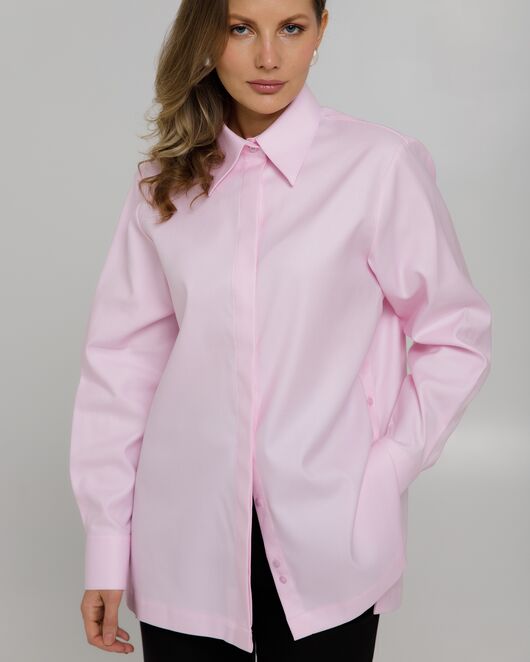 Рубашка хлопковая розовая фактура твилл с пуговицами по бокам - 8957 от ByME 