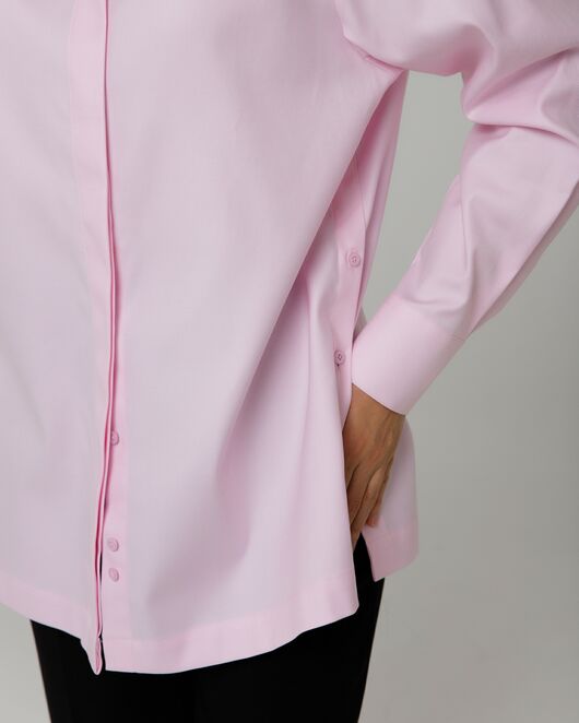 Рубашка хлопковая розовая фактура твилл с пуговицами по бокам - 8957 от ByME 