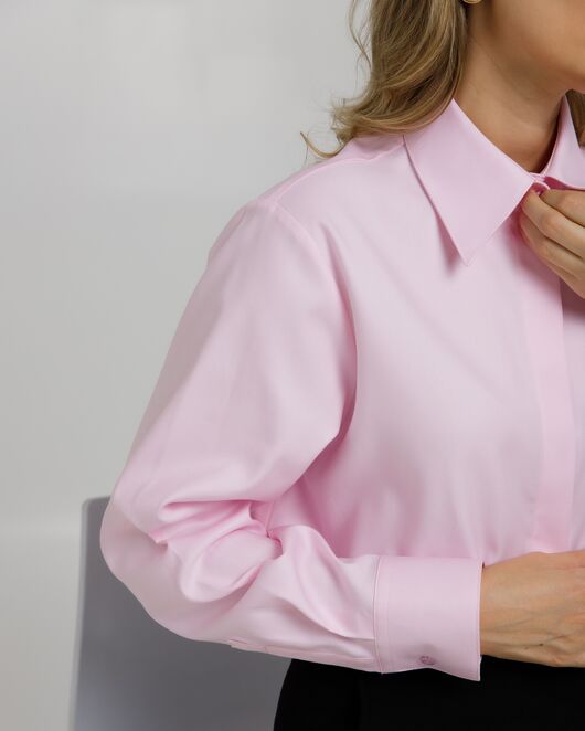 Рубашка хлопковая розовая фактура твилл с пуговицами по бокам - 8957 от ByME 