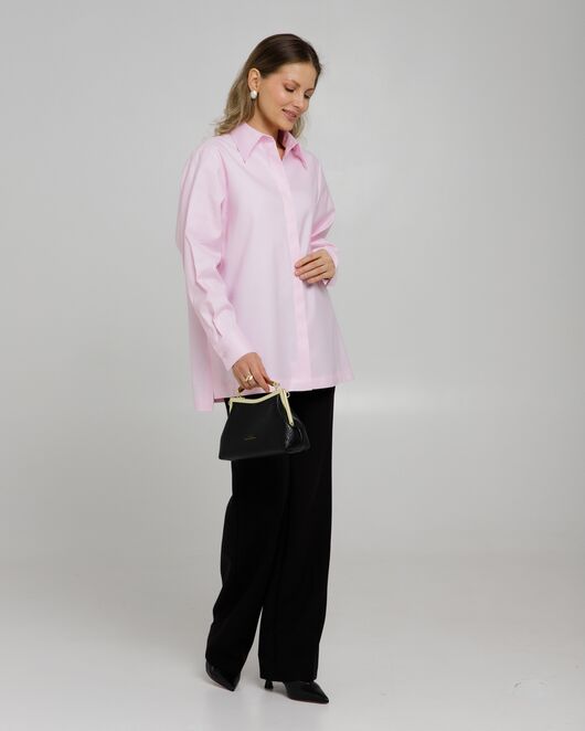 Рубашка хлопковая розовая фактура твилл с пуговицами по бокам - 8957 от ByME 