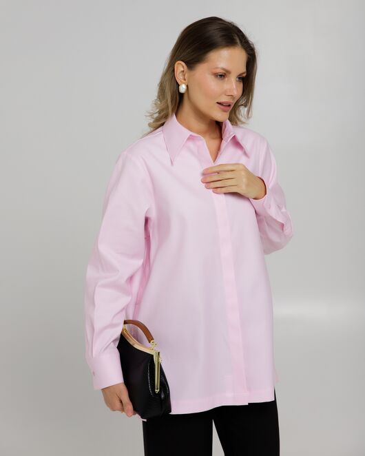 Рубашка хлопковая розовая фактура твилл с пуговицами по бокам - 8957 от ByME 