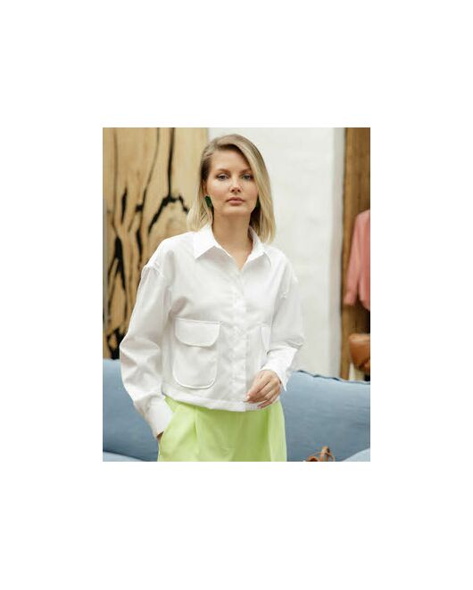 Женская рубашка укороченная с карманами белая - 8502 от byME  Женская рубашка укороченная с карманами белая - 8502 от byME