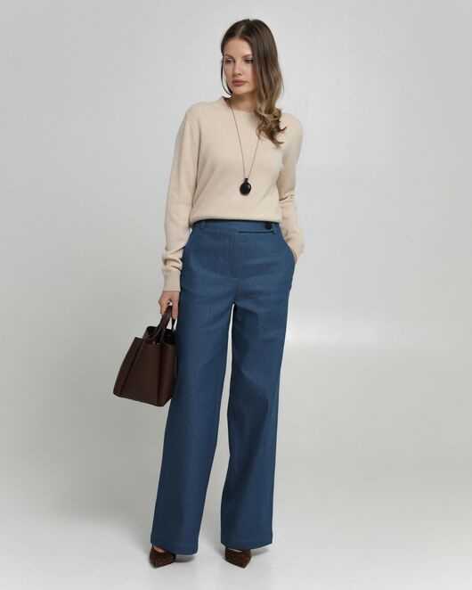 Женские брюки из ткани Деним синие-100001 от byME  Женские брюки из ткани Деним синие-100001 от byME