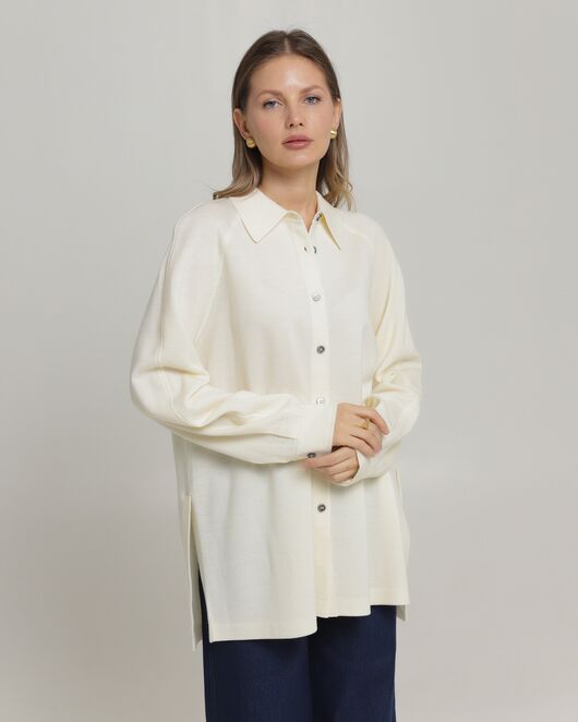 Рубашка из шерсти мериноса оверсайз белая от byME 