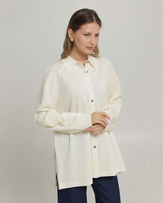 Рубашка из шерсти мериноса оверсайз белая от byME 