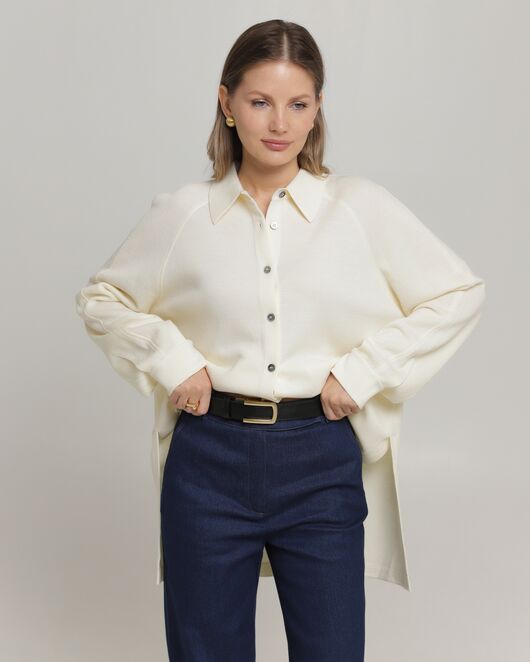 Рубашка из шерсти мериноса оверсайз белая от byME 