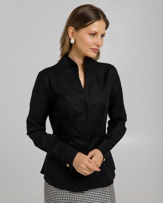 Женская рубашка в чёрном цвете  воротник стойка под запонки - 8963 от byME 