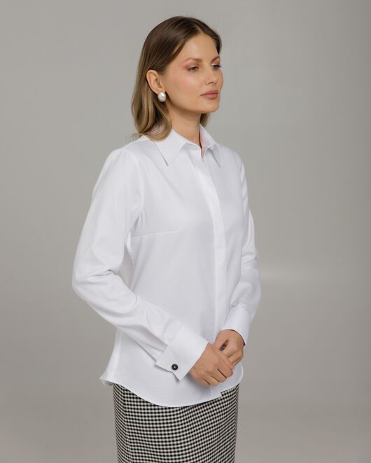 Рубашка белая под запонку полуприталенная фактура елочка - 8964 от byME  Рубашка белая под запонку полуприталенная фактура елочка - 8964 от byME