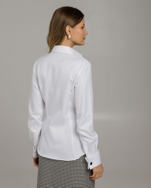 Рубашка белая под запонку полуприталенная фактура елочка - 8964 от byME  Рубашка белая под запонку полуприталенная фактура елочка - 8964 от byME