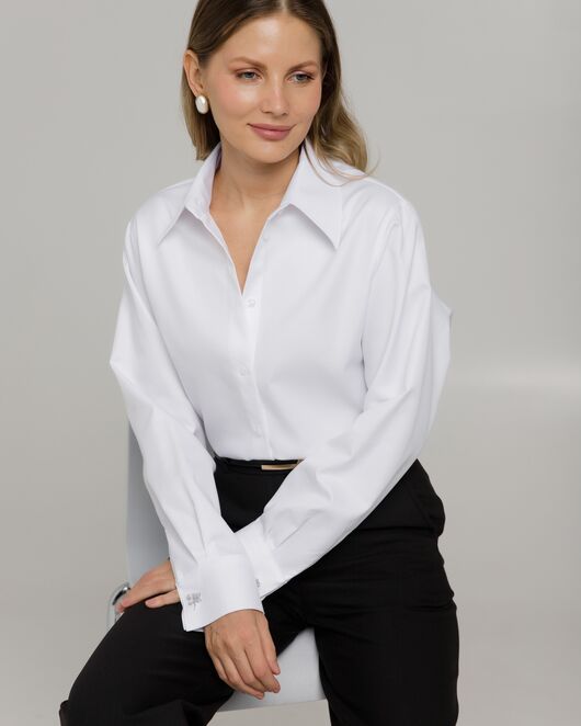 Женская рубашка с универсальным манжетом  белая из хлопка -8967 от byME 