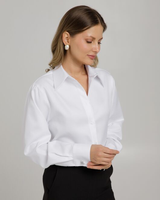 Женская рубашка с универсальным манжетом  белая из хлопка -8967 от byME 