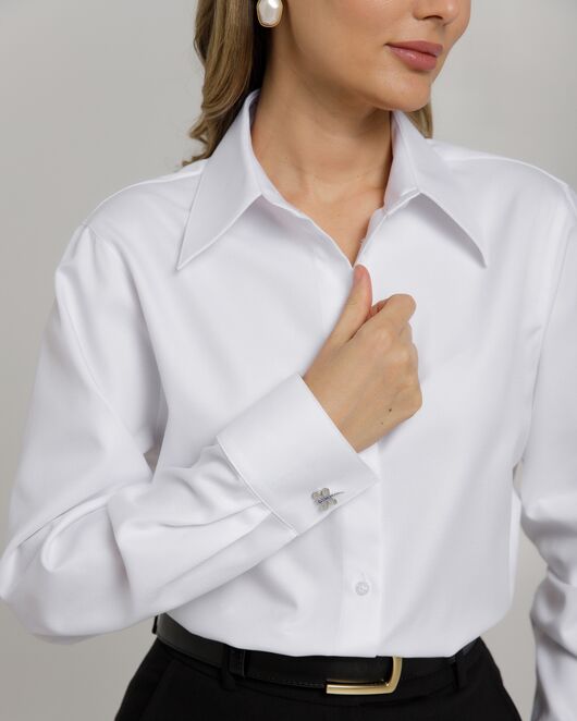 Женская рубашка с универсальным манжетом  белая из хлопка -8967 от byME 