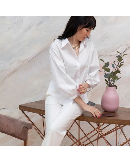 Блузка объемный рукав 3/4 белая - 7965 от byME 