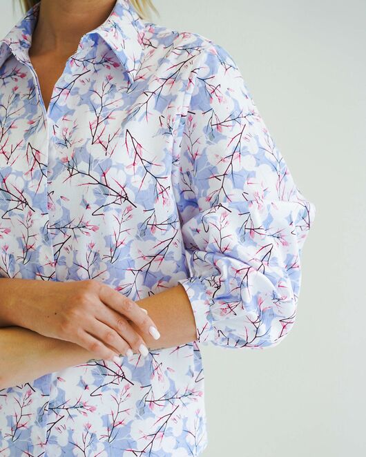 Женская рубашка из хлопка с рукавами фонариками - 8558 от  