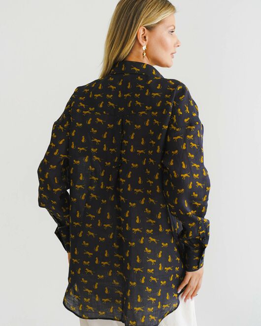 Женская рубашка из крапивы принт золотые леопарды на черном фоне- 8553 от byME 