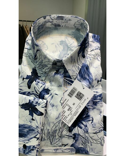 Рубашка хлопковая  принт синие птицы 8882 от ByME 