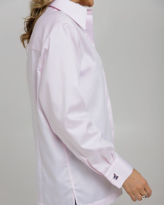Рубашка хлопковая розовая  фактура елочка с универсальным манжетом - 8956 от  