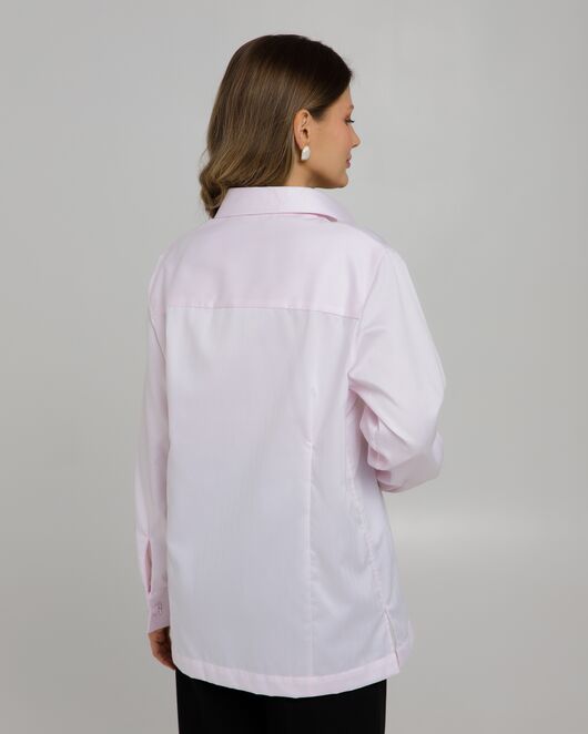 Рубашка хлопковая розовая  фактура елочка с универсальным манжетом - 8956 от  