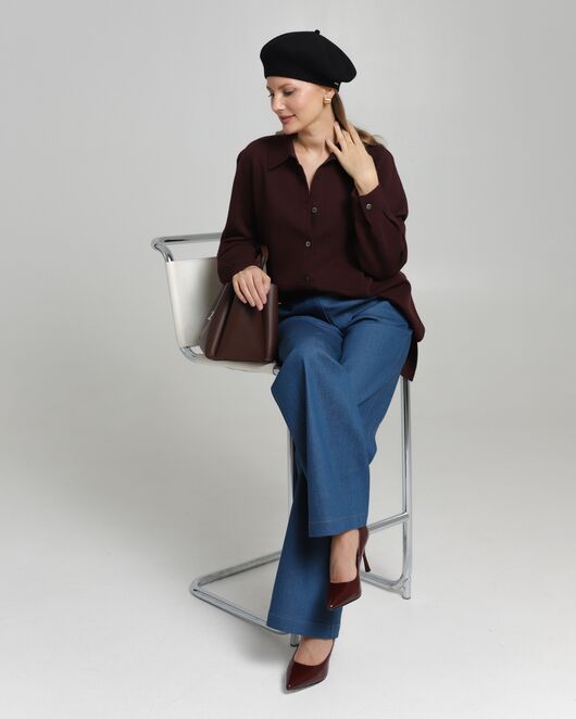 Рубашка из шерсти мериноса оверсайз бургунди от byME 