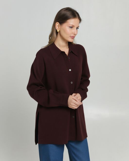 Рубашка из шерсти мериноса оверсайз бургунди от byME 