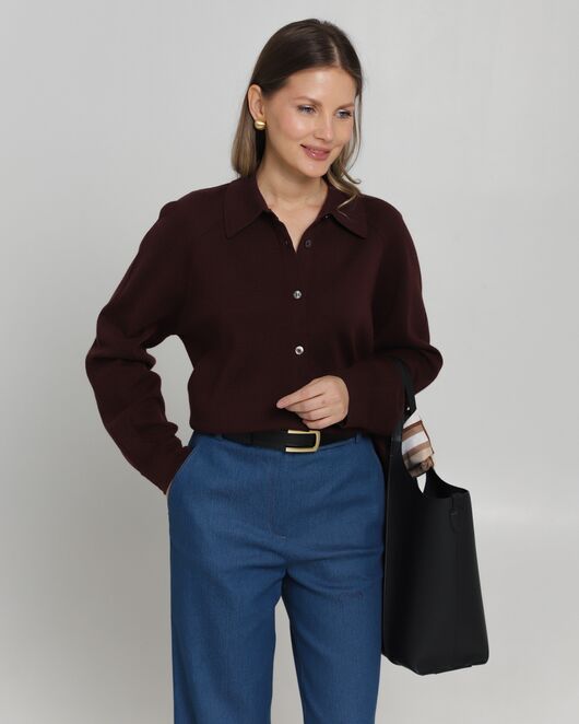 Рубашка из шерсти мериноса оверсайз бургунди от byME 